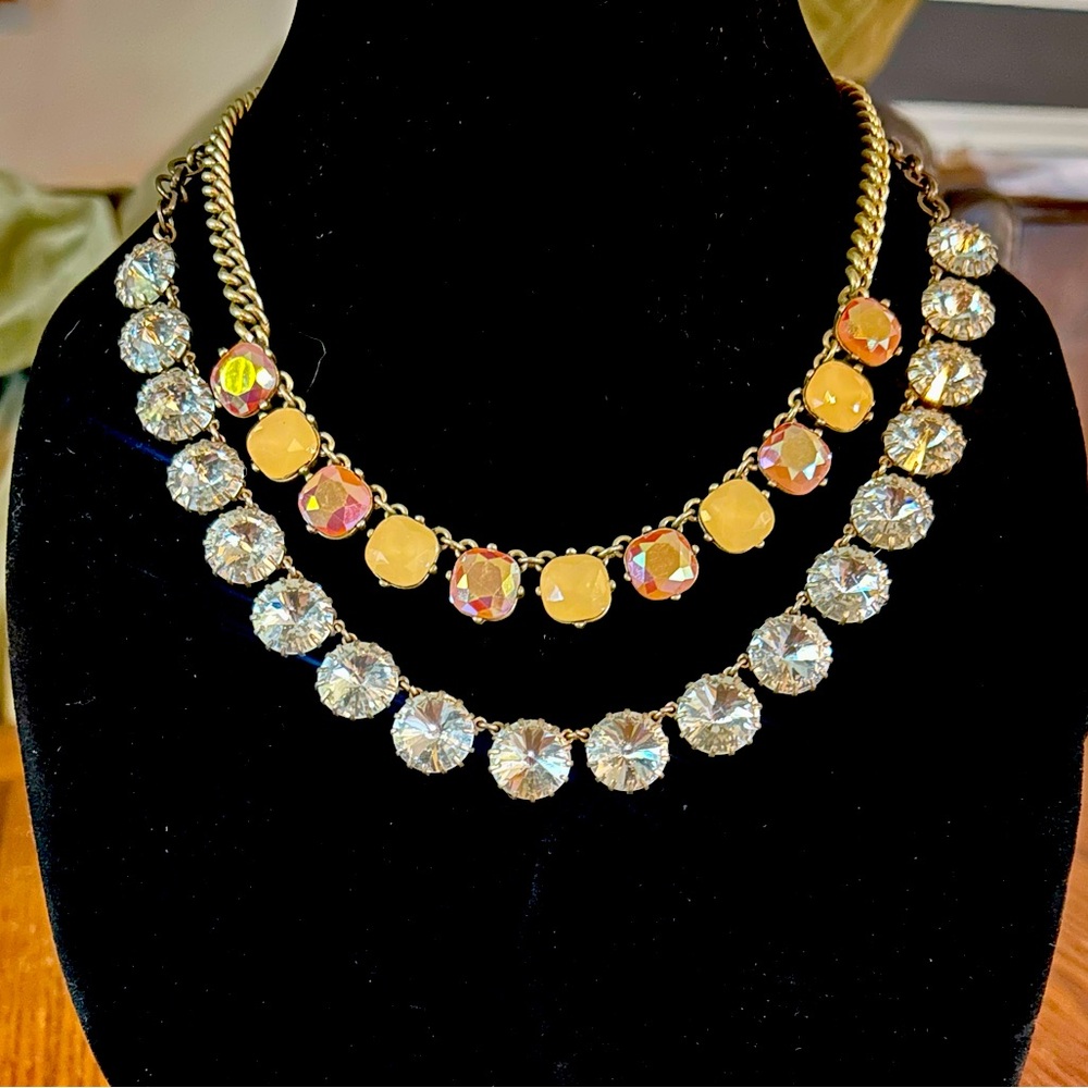 Bundle/lot: 2 J. Crew crystal necklaces peach AB brûlée white venus flytrap EUC
